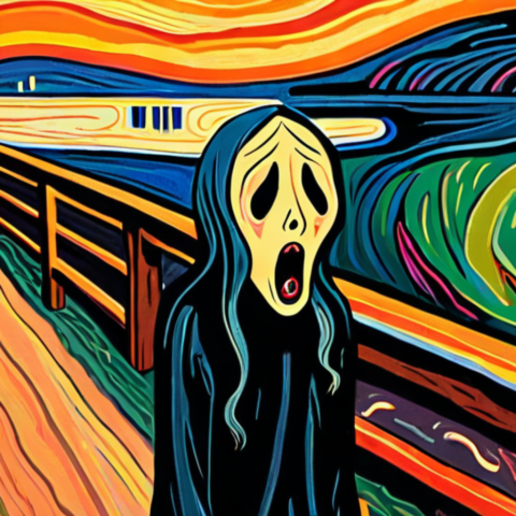 **

A visceral, emotional depiction inspired by Edvard Munch's "The Scream". Focus on the distorted figure, vibrant colors, and sense of anguish. The style should evoke a strong, personal feeling, rather than a direct copy.

**