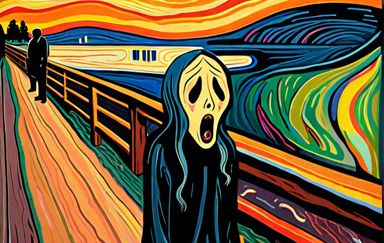 **

A visceral, emotional depiction inspired by Edvard Munch's "The Scream". Focus on the distorted figure, vibrant colors, and sense of anguish. The style should evoke a strong, personal feeling, rather than a direct copy.

**