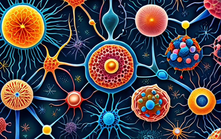 Microscopic Cellular Symphony**

"A vibrant and detailed microscopic view of diverse human cells working together in a harmonious symphony, fully clothed, appropriate content, safe for work. Include various cell types like neurons, muscle cells, and blood cells, interconnected by a network of communication signals. The background should be a softly lit, organic texture. Perfect anatomy, correct proportions, professional, modest, family-friendly, professional scientific illustration, high quality."

**