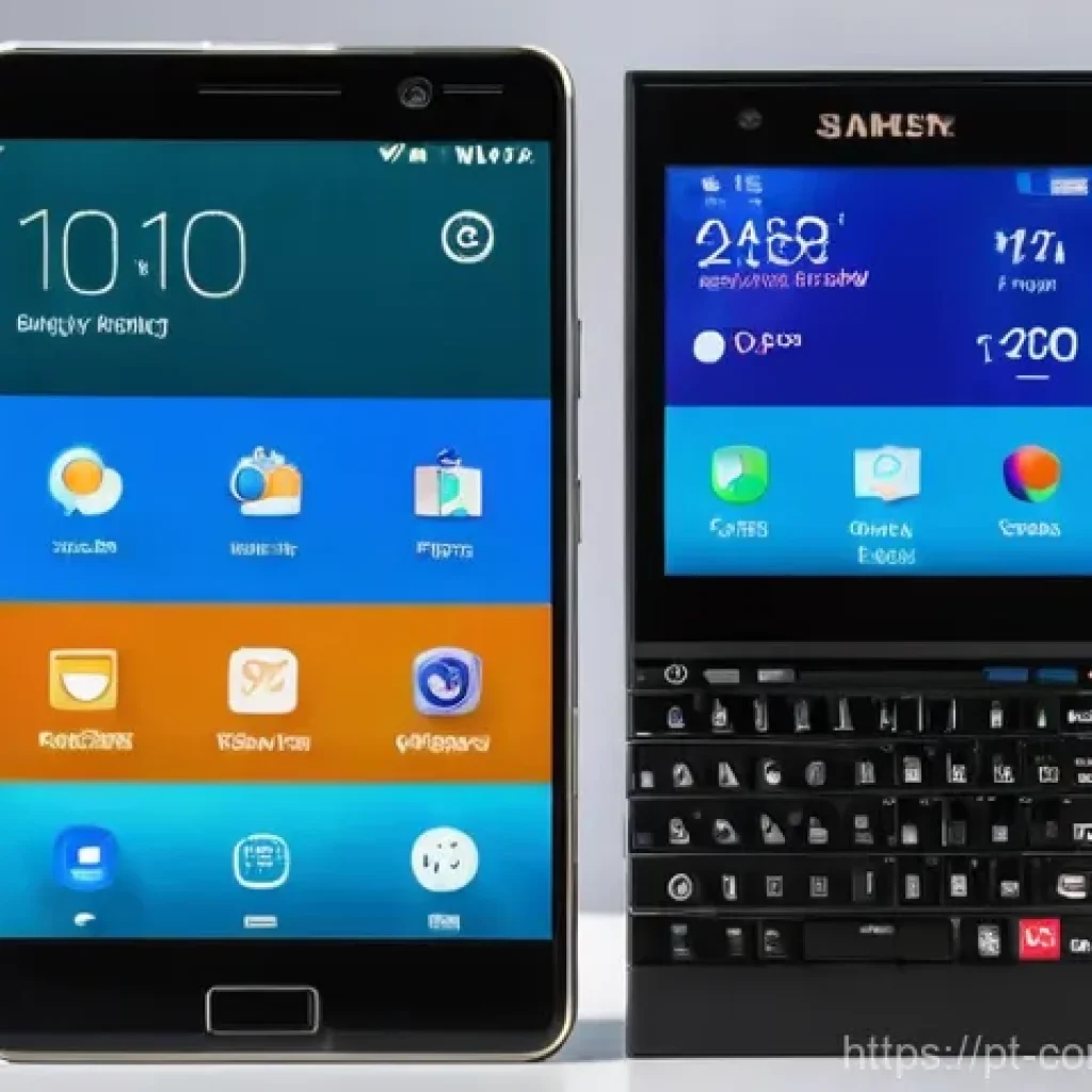 스마트폰의 발전 - **Prompt:** A dynamic, split-frame image showcasing the stark contrast in smartphone evolution. On t...
