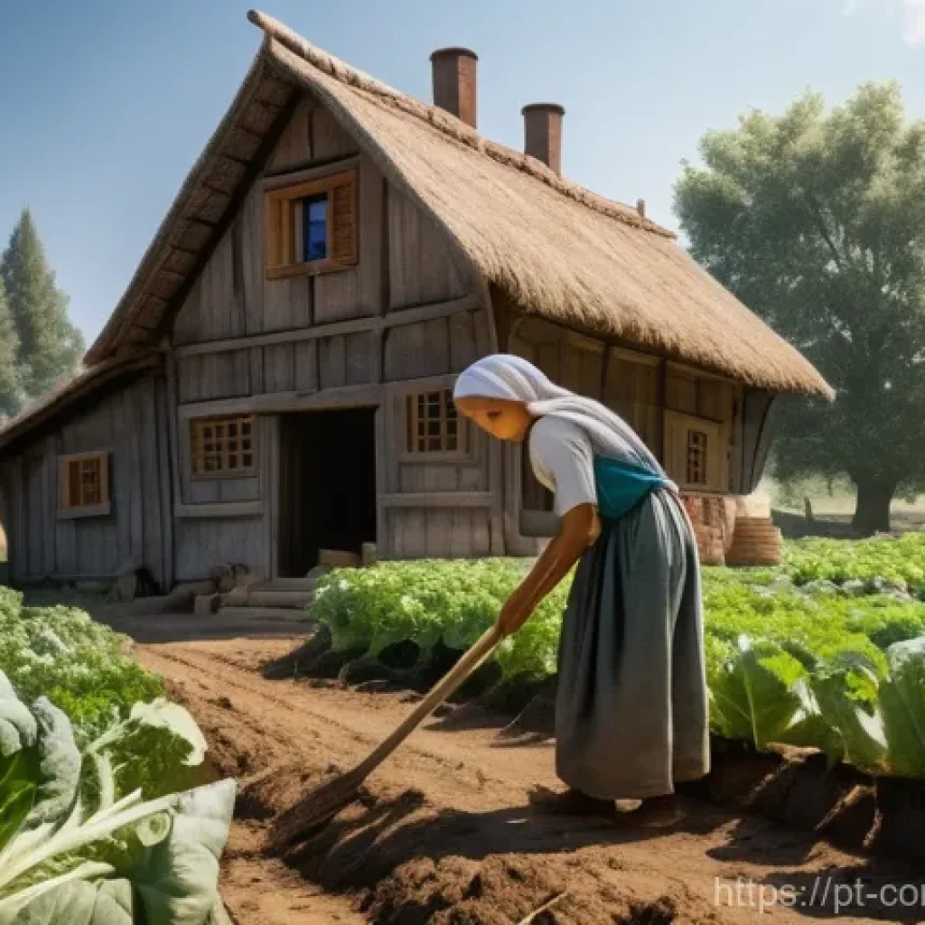 중세 역사 - **Prompt: Medieval Peasant Family at Daily Chores**
    A vibrant, realistic depiction of a medieval...