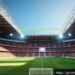 FIFA 월드컵 - A futuristic football stadium filled with enthusiastic Brazilian fans wearing colorful team jerseys ...