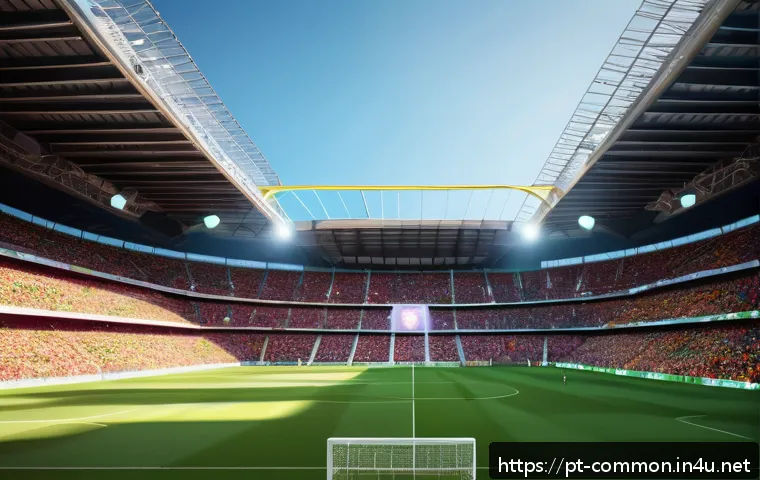 FIFA 월드컵 - A futuristic football stadium filled with enthusiastic Brazilian fans wearing colorful team jerseys ...
