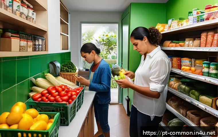 경제 상식 - A busy Brazilian family kitchen scene showing a middle-class family of four adjusting their grocery ...