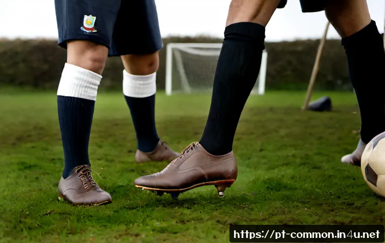 Home 17 축구 역사 - Photorealistic historical football scene in late 19th-century England, leather lace-up football rest...